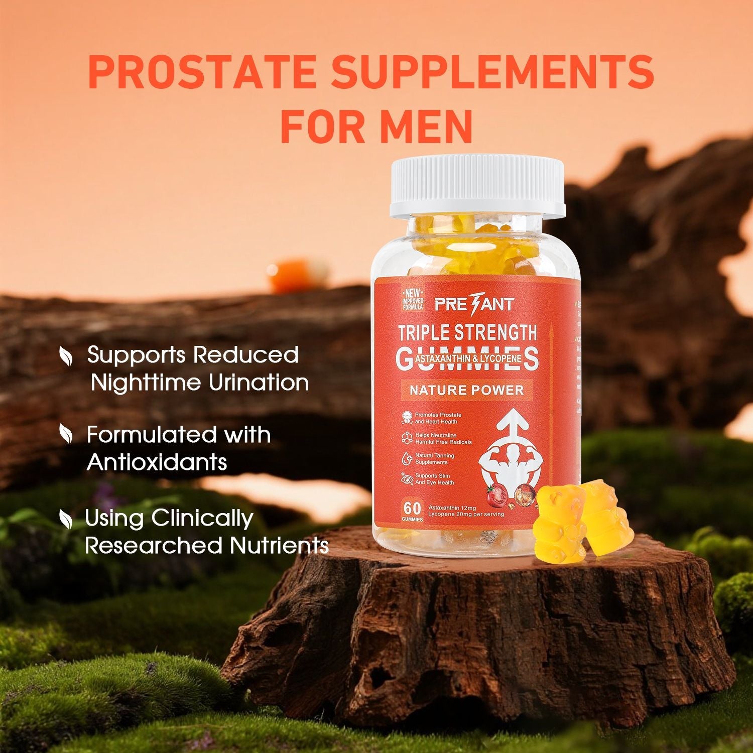 Prostate Health Supplements for Men, Lycopene + Astaxanthin Gummies – Antioxidant Supplement for Prostate & Heart Health, Skin & Eye Support, Natural Tanning Supplement – 30 Servings, Sweet - 20 - Soul Vibe Company Doba